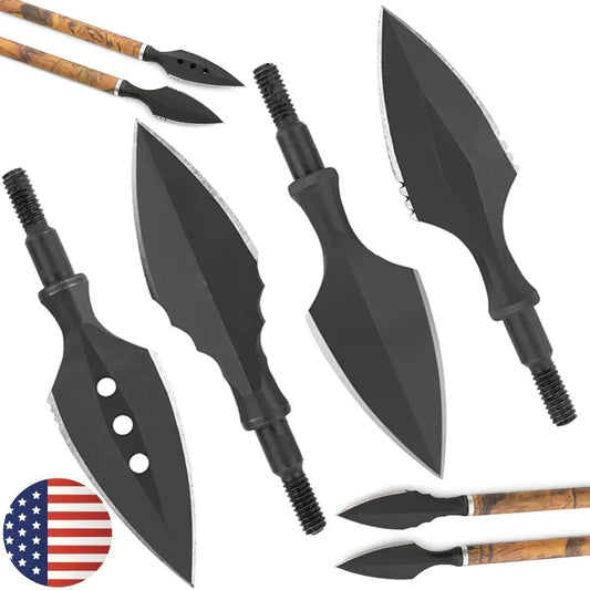 Hunting Arrowheads 6pcs Steel Broadheads 8/32 Standard Thread Screw-in Arrow Points for Recurve Compound Bow Archery Shooting Target Practice Outdoor Hunting Durable High-Penetration Accessories