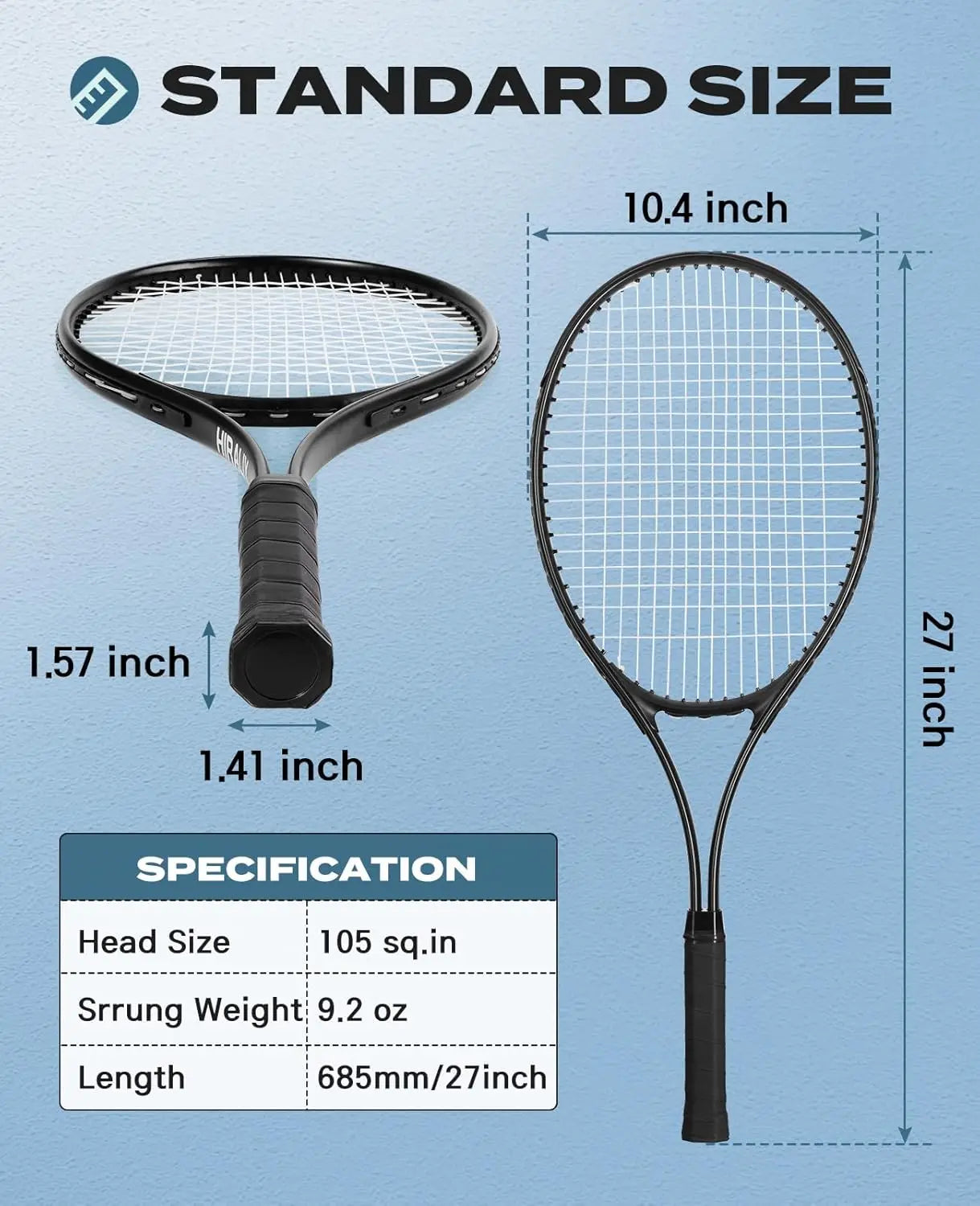 27 Inch Lightweight Tennis Rackets Set for Adults Beginners with 3 Balls & Carry Bag - Vibration Dampening & Large Sweet Spot