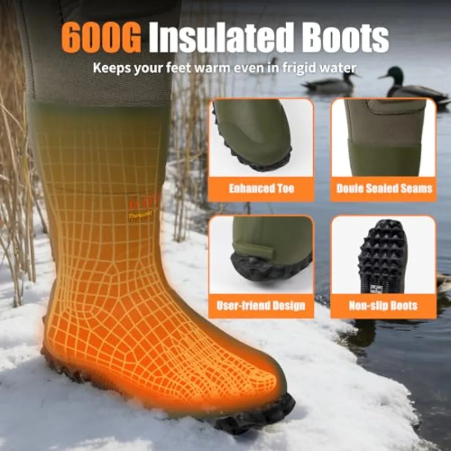 Chest Waders Fishing Hunting Waders for Men Waterproof Neoprene Camo Wader with 600G Insulation Non Slip Boot