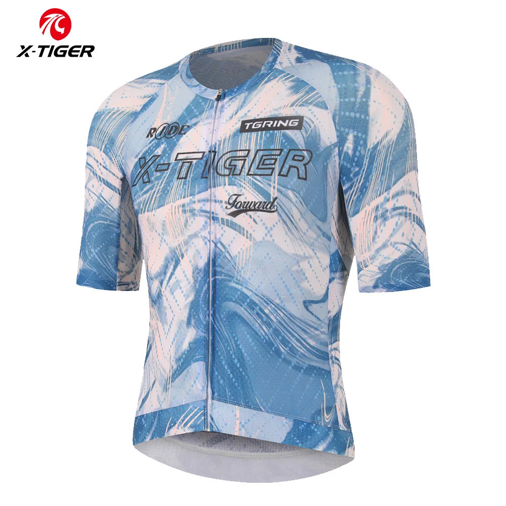 X-TIGER Pro Men's Cycling Jersey High Quality Moisture Wicking Bike Jersey Reflective Safety Strip YKK Zipper 3 Pockets Road Bicycle Clothing