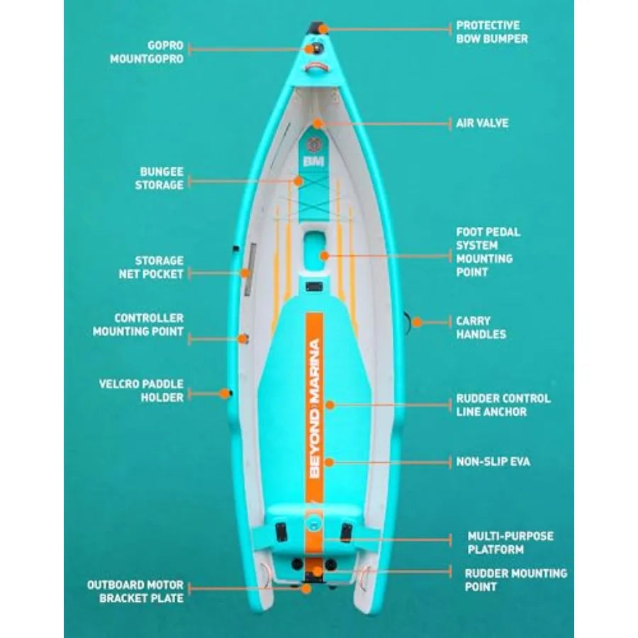 12.5Ft Inflatable Fishing Kayak For Lakes And Rivers, Durable PVC Material, Navy Blue With Yellow Accents, Ultra-Stable And Ped