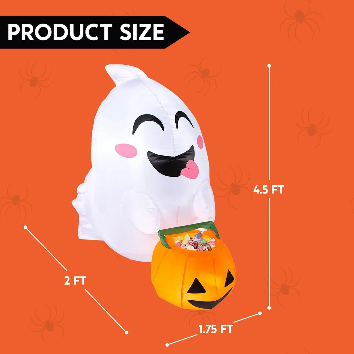 4.5 ft Tall Window Ghost  Halloween Inflatable Outdoor Decorations Blow Up Halloween Yard Decorations Inflatable Decor Blow Up Ghost with Candy Basket for Window Decor