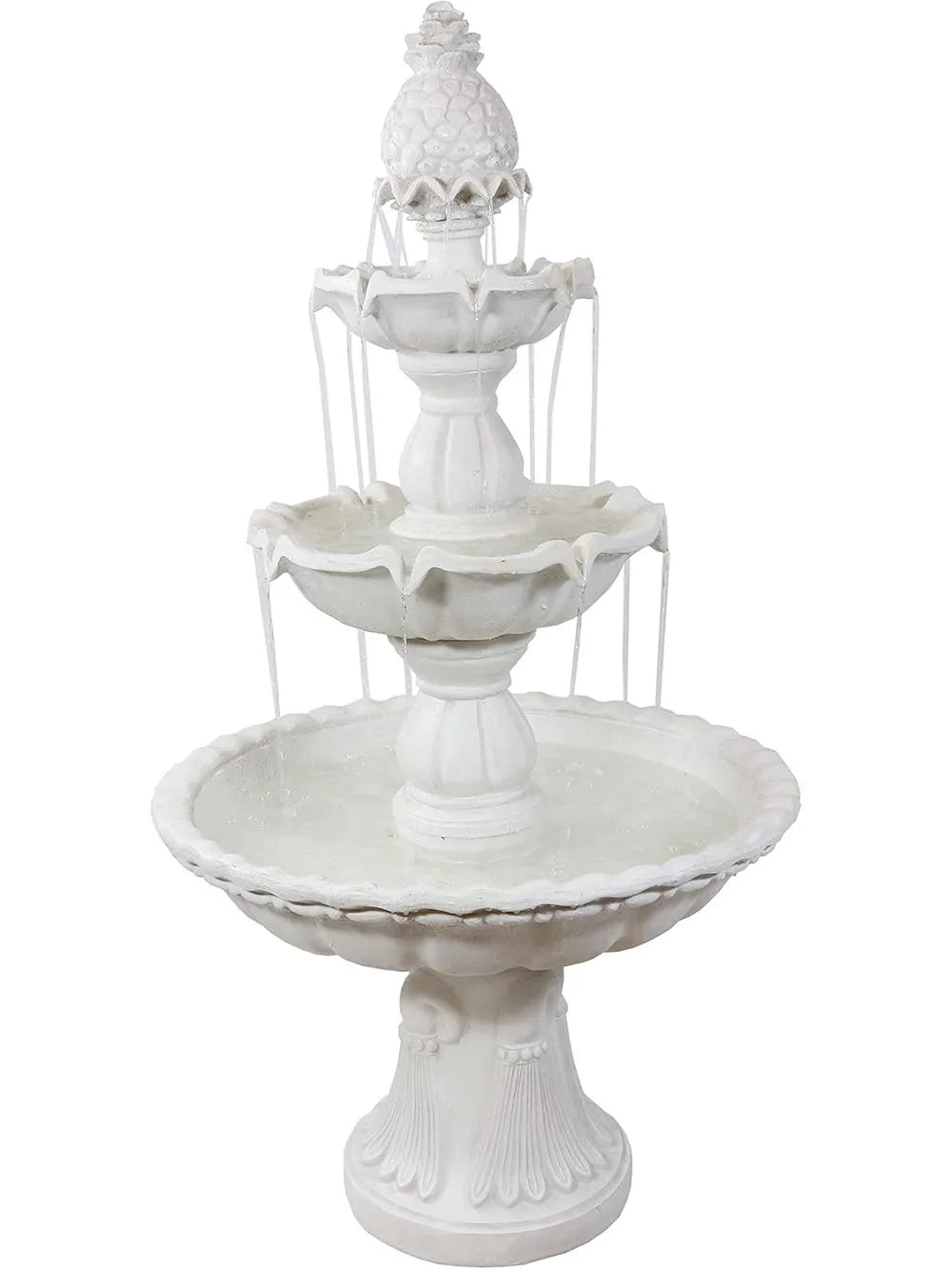 57" H Welcome 3-Tier Water Fountain - Large Electric Water Fountain with Pineapple Topper for Garden, Patio or Yard - White
