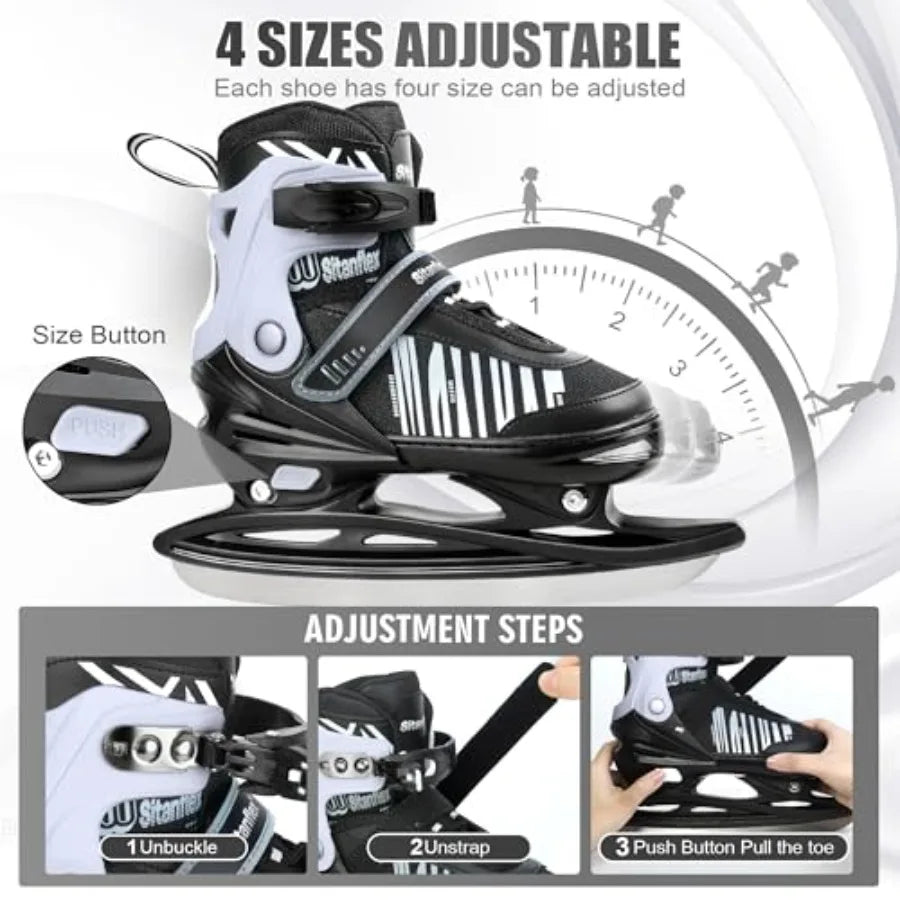 Adjustable Ice Skates for Girls Boys, Ice Hockey Skates for Beginners Ages 4-12, Toddler Ice Skating Shoes with Safety Ankle Su