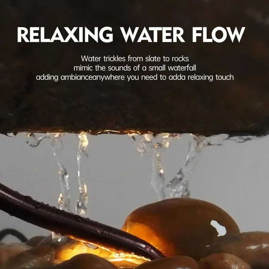 Tabletop Waterfall Moon Fountain, Home Decor Soothing Rain Sound Meditation Relaxing Fountains, Nature Slate Water Feature with