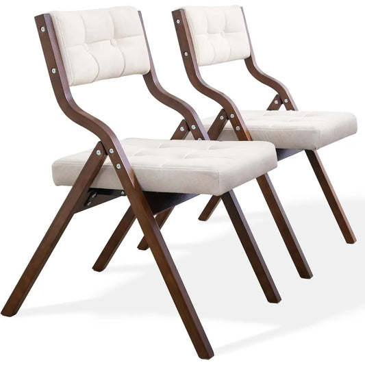 Folding Chairs with Cushion, Wooden Padded Foldable Chair 2 Pack, Portable and Assembled Seat for Guests Kitchen Office