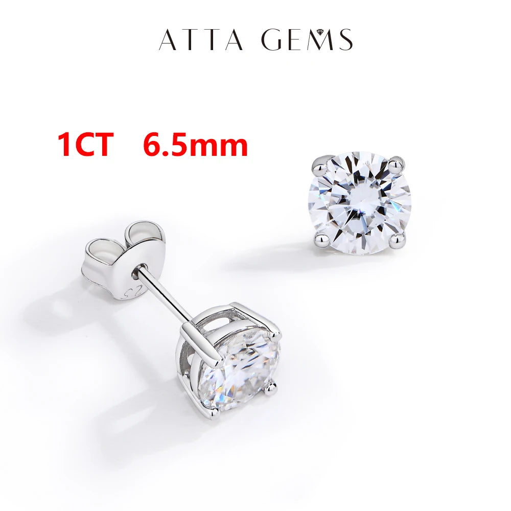 ATTAGEMS S925 Sterling Silver D VVS1 Moissanite Four Claw Earrings For Women Man Sparkling Wedding Jewelry Trendy Stud Earrings