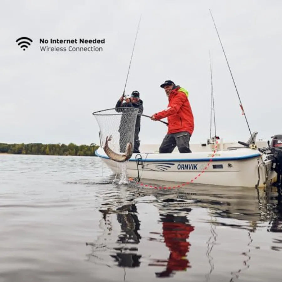 Portable fish finder for kayaks, boats, ice fishing; sonar GPS enabled; black; castable design with free user-friendly app