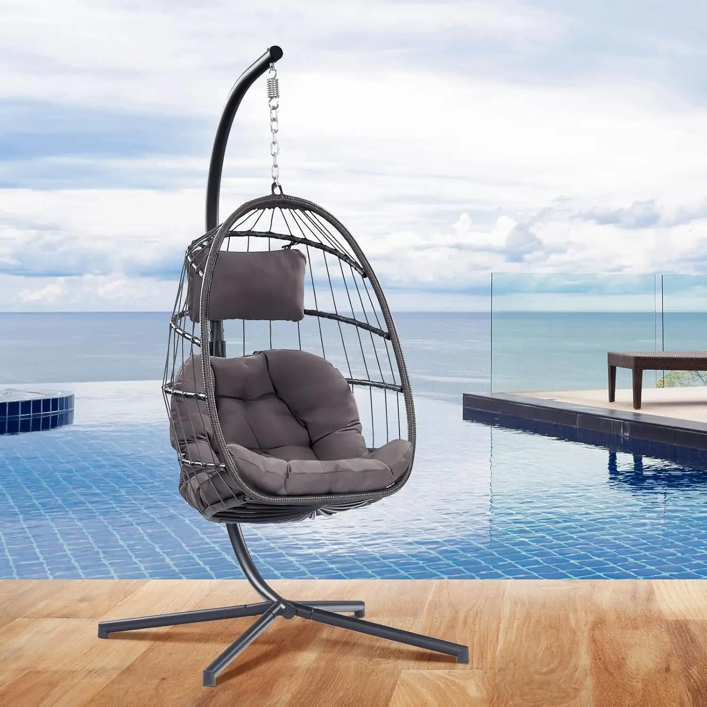 Egg Chair with Stand - Hanging Swing Egg Chair Rattan Wicker Patio Hammock Chair for Indoor Outdoor Bedroom - Rusty, Customized
