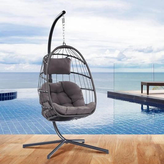 Egg Chair with Stand - Hanging Swing Egg Chair Rattan Wicker Patio Hammock Chair for Indoor Outdoor Bedroom - Rusty, Customized