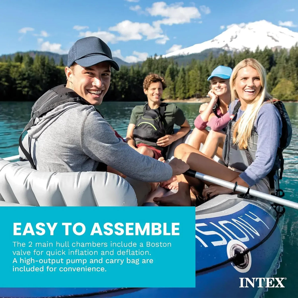 Intex Excursion 4-Person Inflatable Fishing Boat River Raft Set with Oars