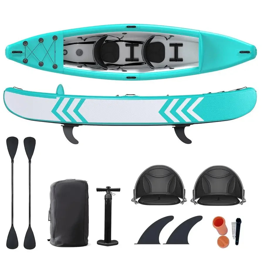 Inflatable Kayak with DropStitch Floor, Lightweight, Portable, Durable Solo Kayak for Fishing, Touring, and Recreational Paddli