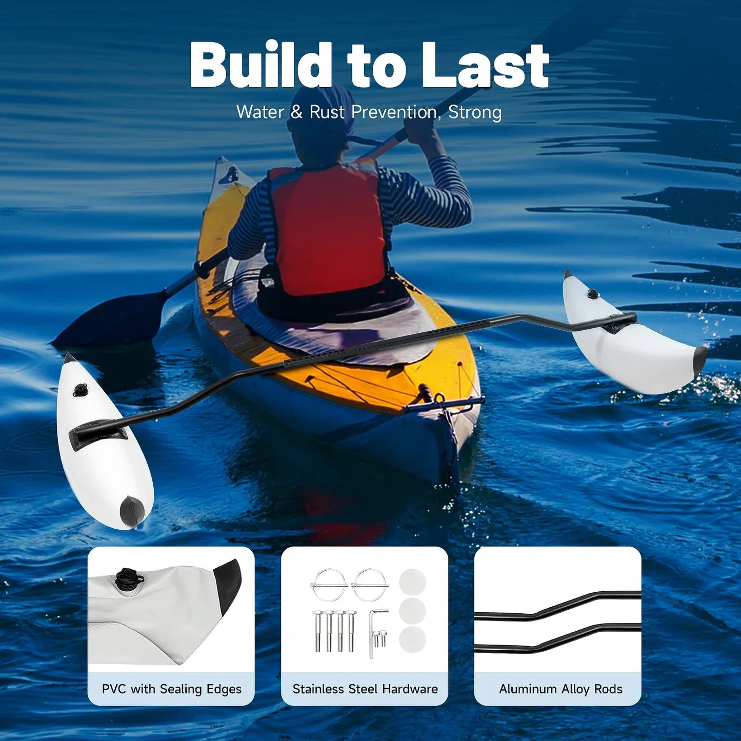2 Pvc Banana-Shaped Kayak Outrigger with Dual Valves, Portable Adjustable Sidekicks Kayak Stabilizers Outriggers Kits