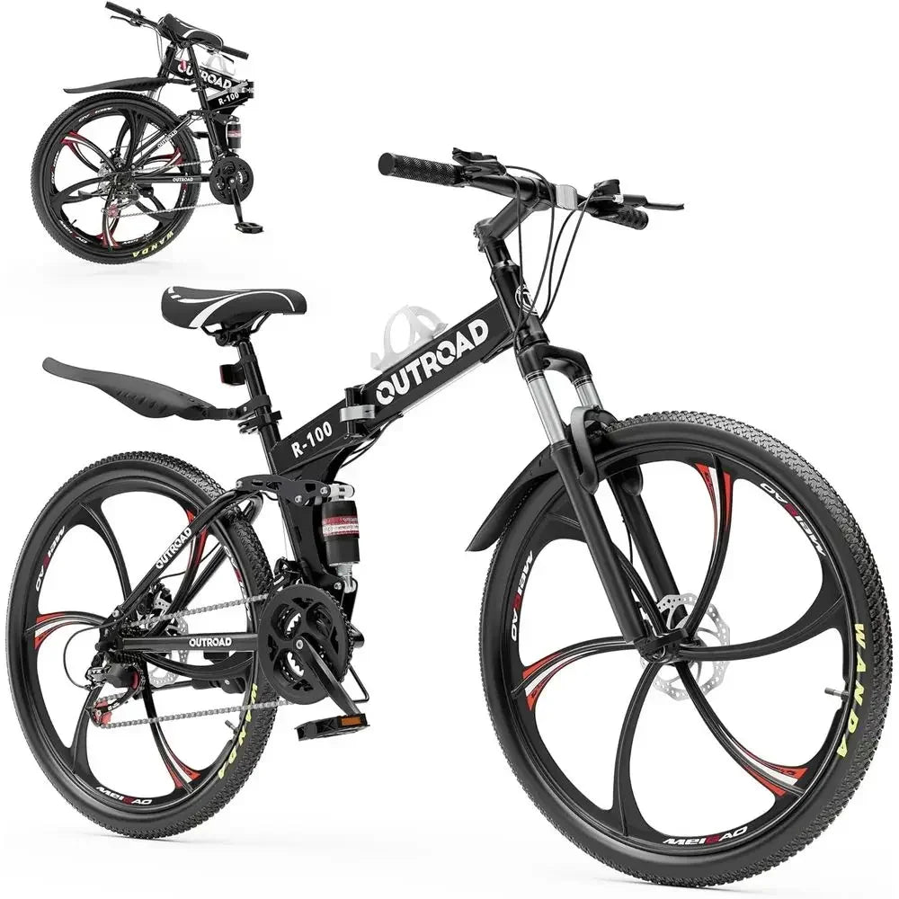 26 Adult Mountain Bike with 21-Speed, Full Suspension, High Carbon Steel, Suitable for Men/Women/Teens, Dual Disc Brakes