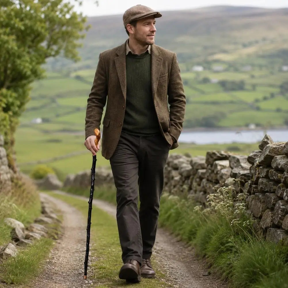 Handcrafted Irish Blackthorn Walking Stick, Unique High Gloss 36 Cane