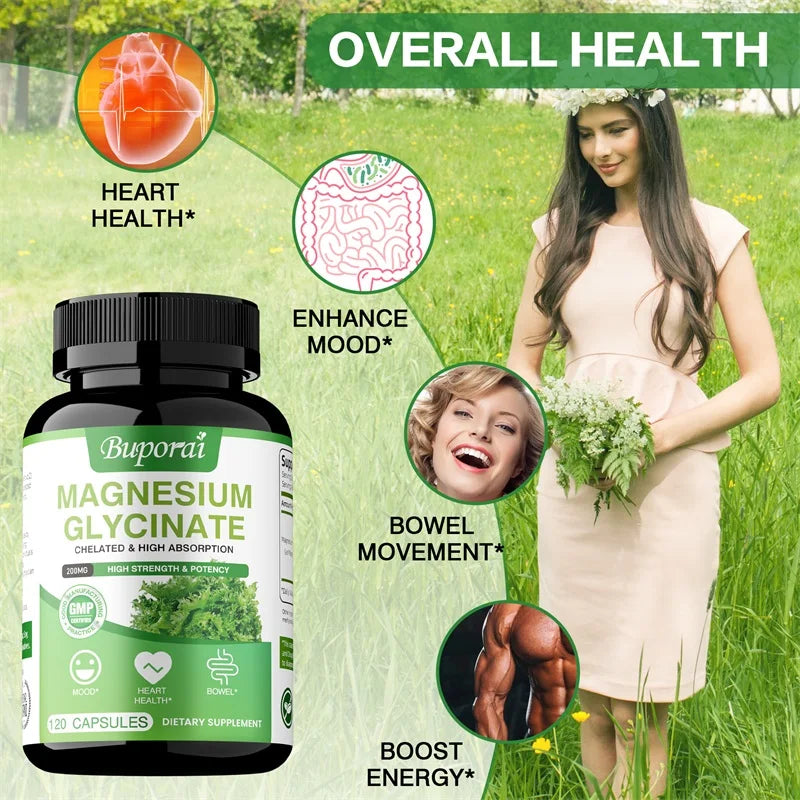 Magnesium Glycinate - Helps with Sleep, Brain, Nervous System, Bones, Muscles, Heart Health, Stress and Anxiety Relief