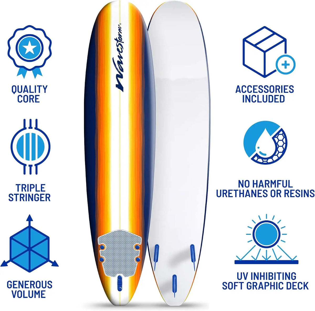 8 ft Classic Soft-Top Foam Surfboard – Soft Foam Deck Surfboard with Classic Design