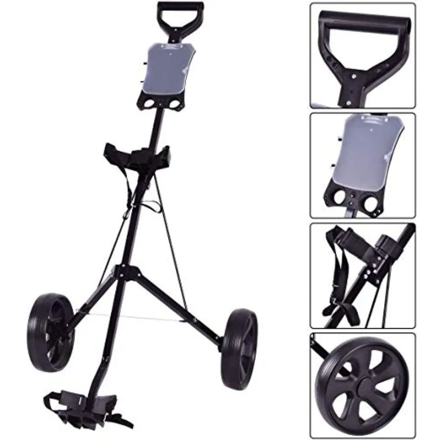 Golf Push Cart Folding Push Pull Golf Cart Trolley with 2 Wheels for Golf Club Bag Collapsible Golf Push Cart with Fo