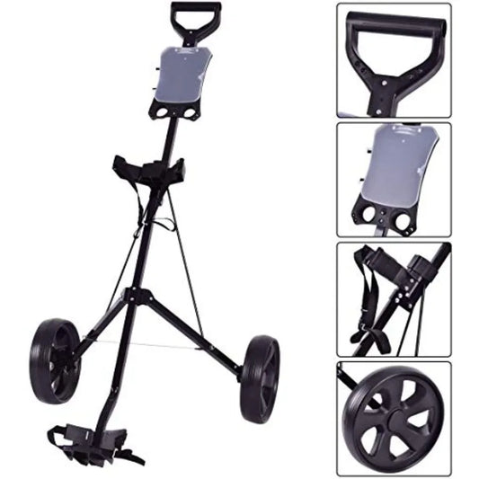 Golf Push Cart Folding Push Pull Golf Cart Trolley with 2 Wheels for Golf Club Bag Collapsible Golf Push Cart with Fo