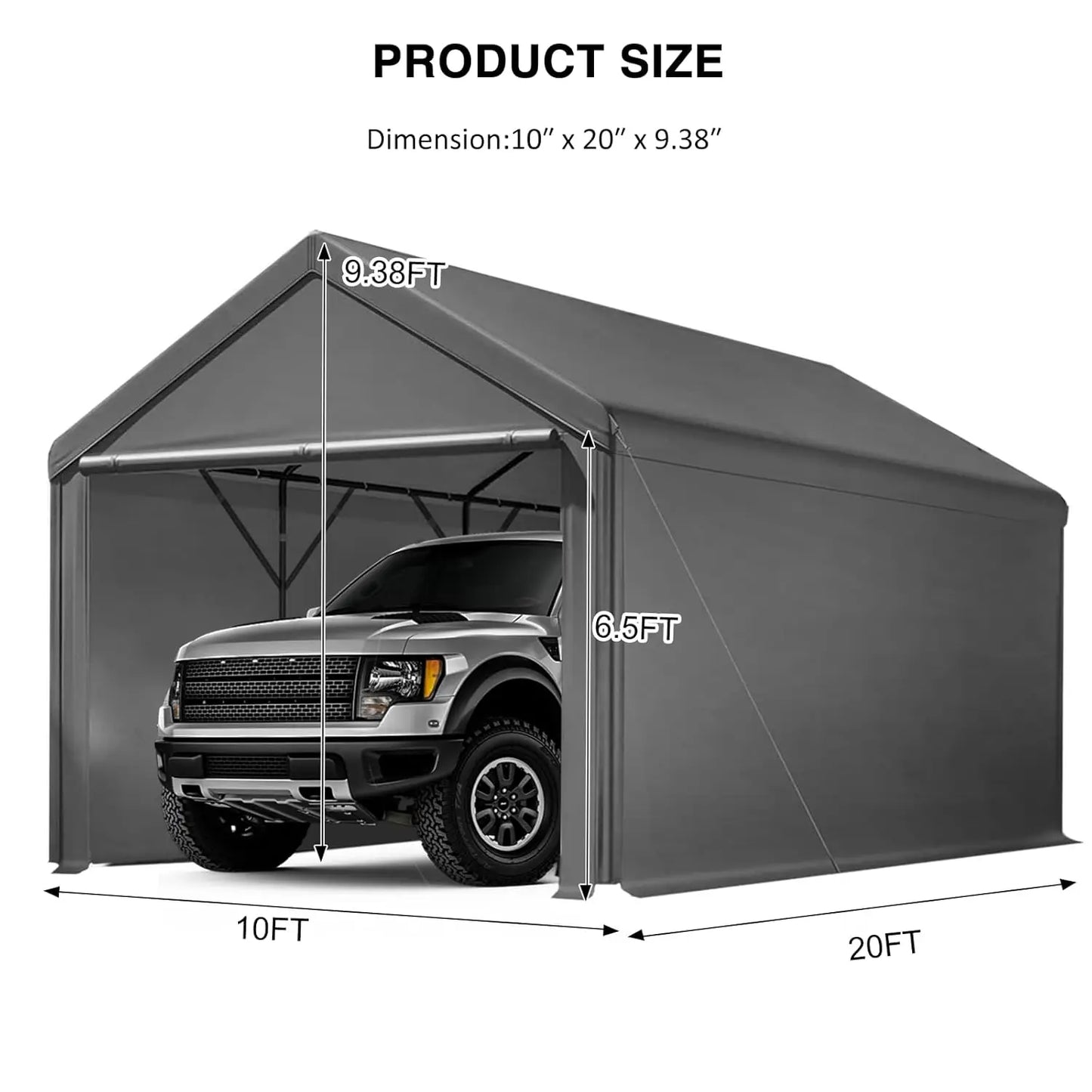 Carport 10x20ft Heavy Duty Canopy,Portable Garage Party Tent,Portable Garage with Removable Sidewalls & Doors, Customized