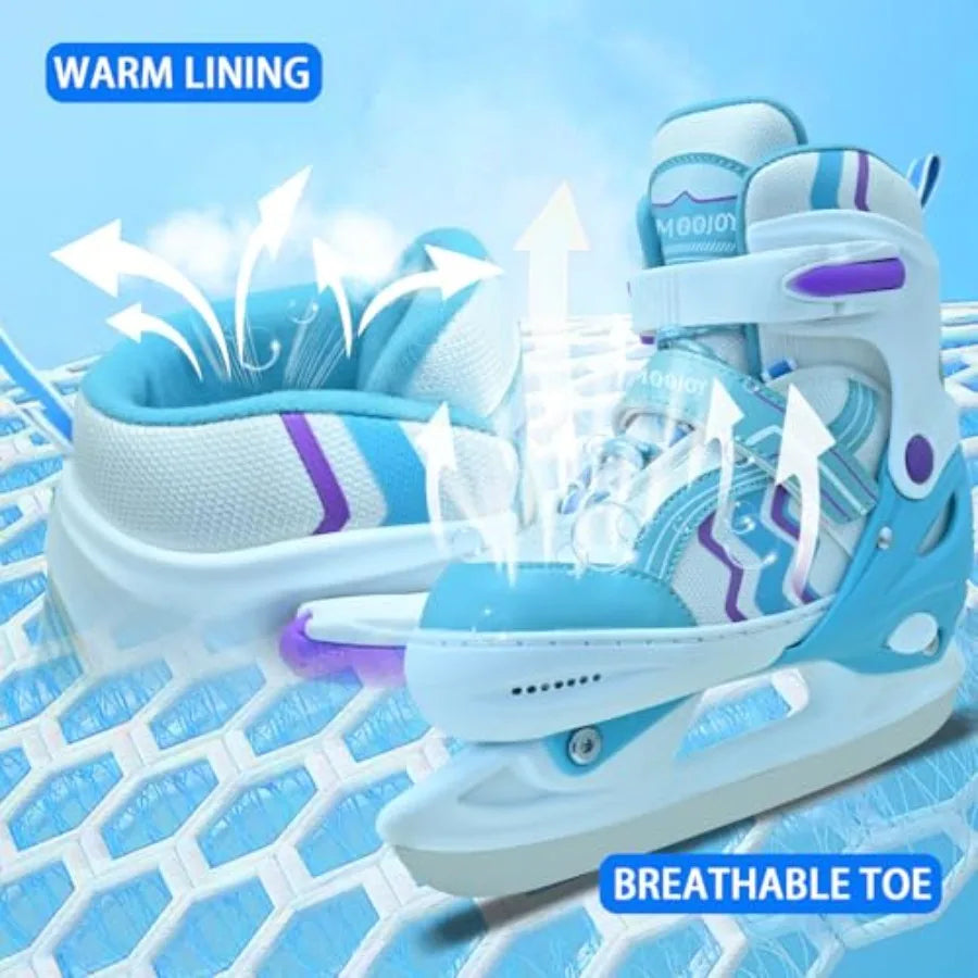 Adjustable Ice Skates for Boys Girls, Smooth Blades Iceskates, Breathable Fabric and Comfortable Lining Ice Skates, Hockey Skat