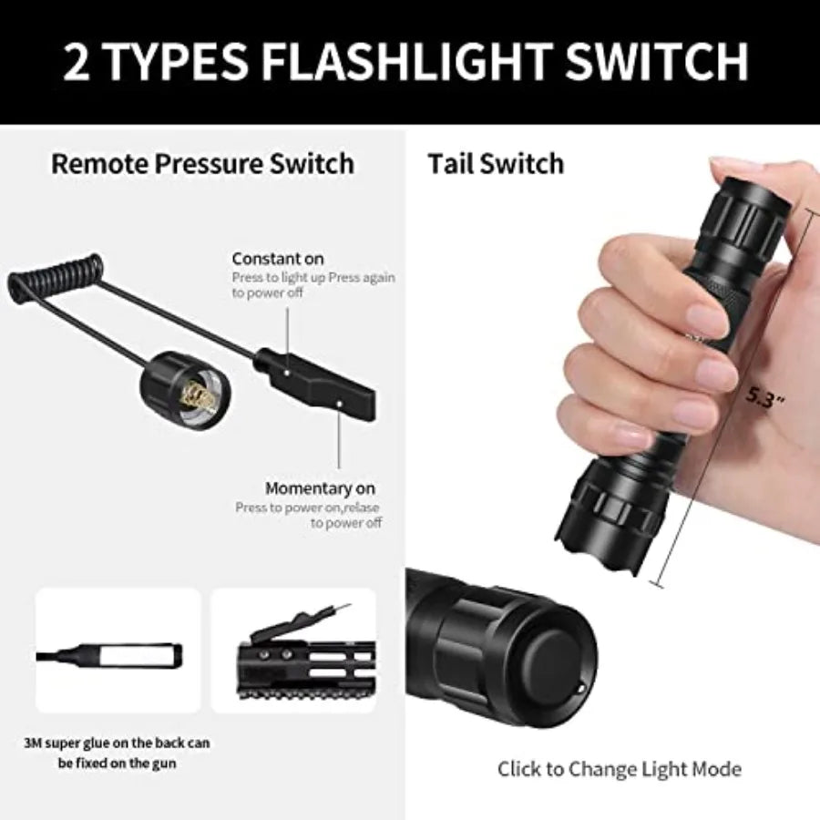 Tactical Flashlights Predator Light with Interchangeable Red Green White 1200 Lumen LED Spotlight Light Hunting Flashlight with