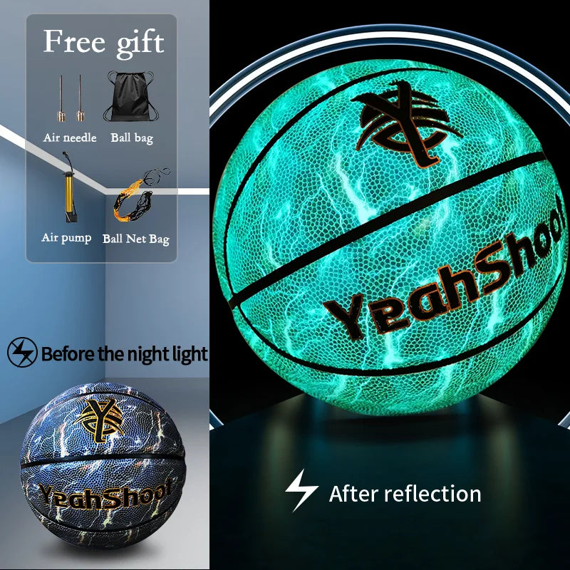 Glow in The Dark Basketball, Glowing Leather Luminous Basketball Ball Gift for Youth, Men, Women, Indoor-Outdoor Night Game