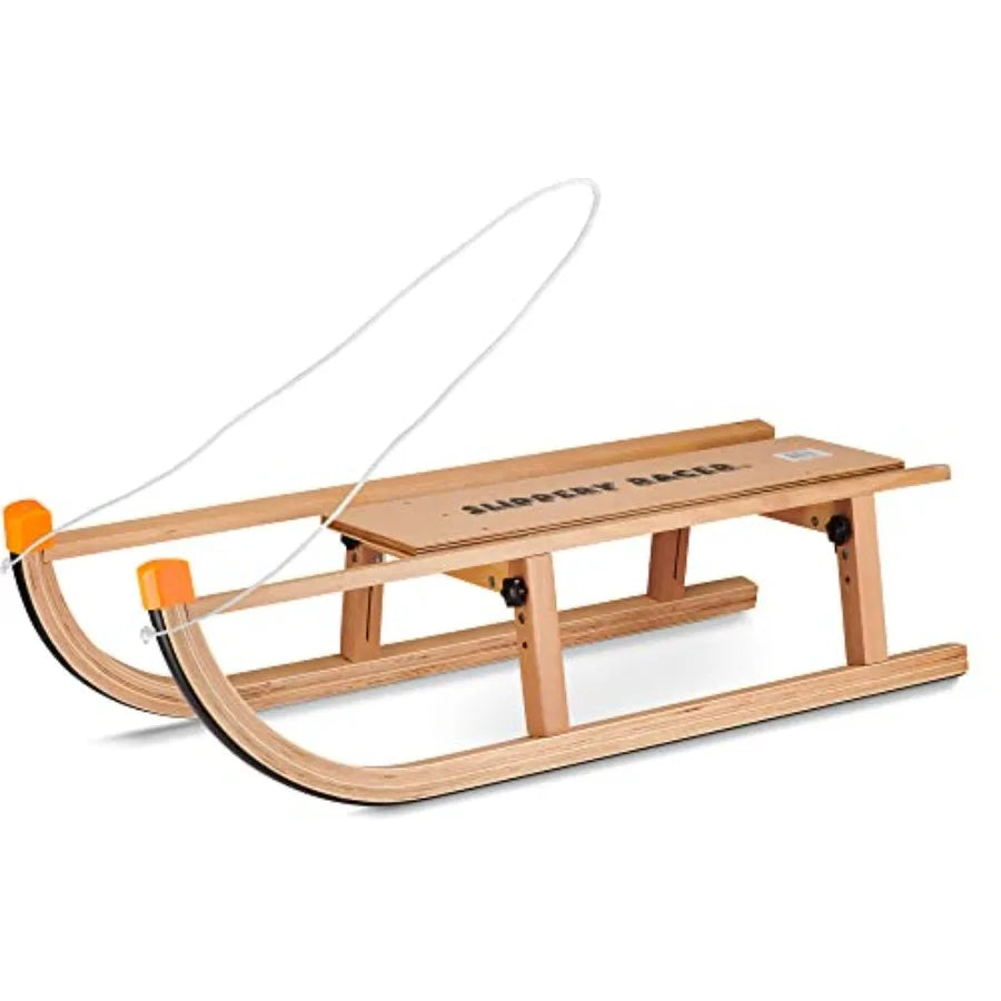 Wooden Foldable Snow Sled for Winter Outdoor Fun Natural Wood Finish with Smooth Gliding Performance