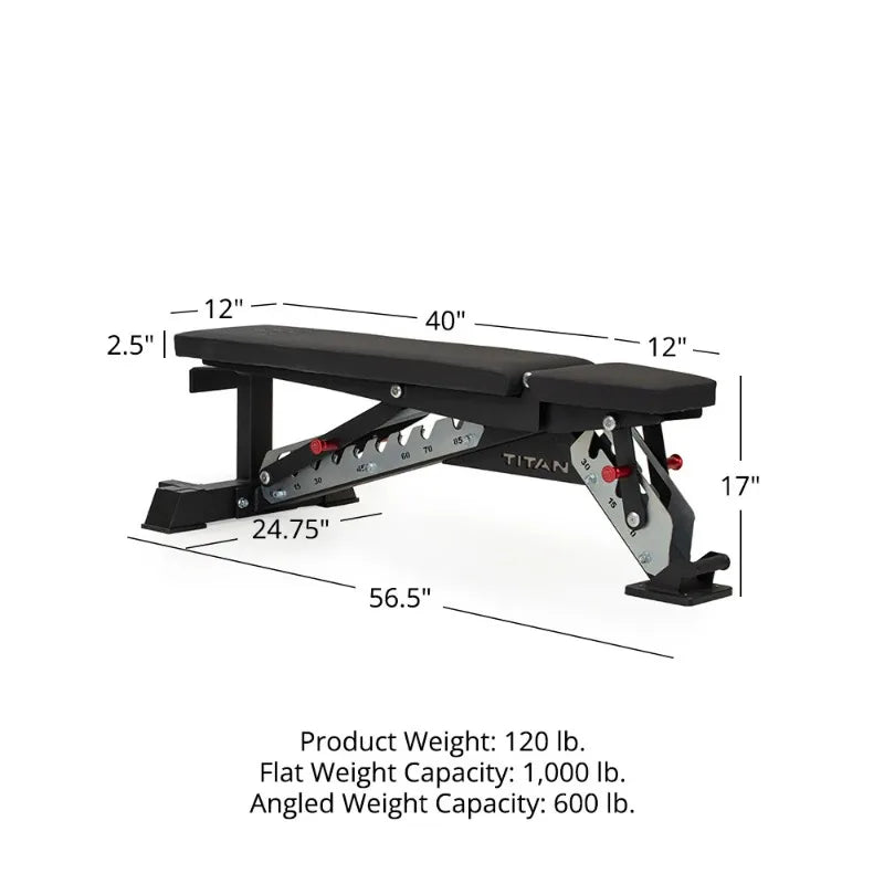 Large Fitness Equipment Black Adjustable Bench, 600LB Incline/1000 LB Flat