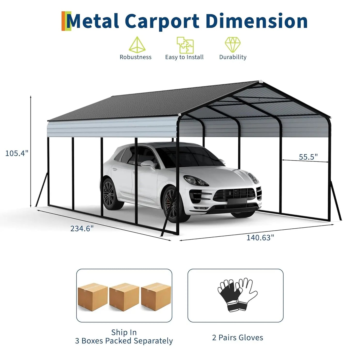 12x20 FT Metal Carport, Heavy Duty Carports Canopy with Galvanized Steel Frame & Roof, Outdoor Garage Car Port for, Customized