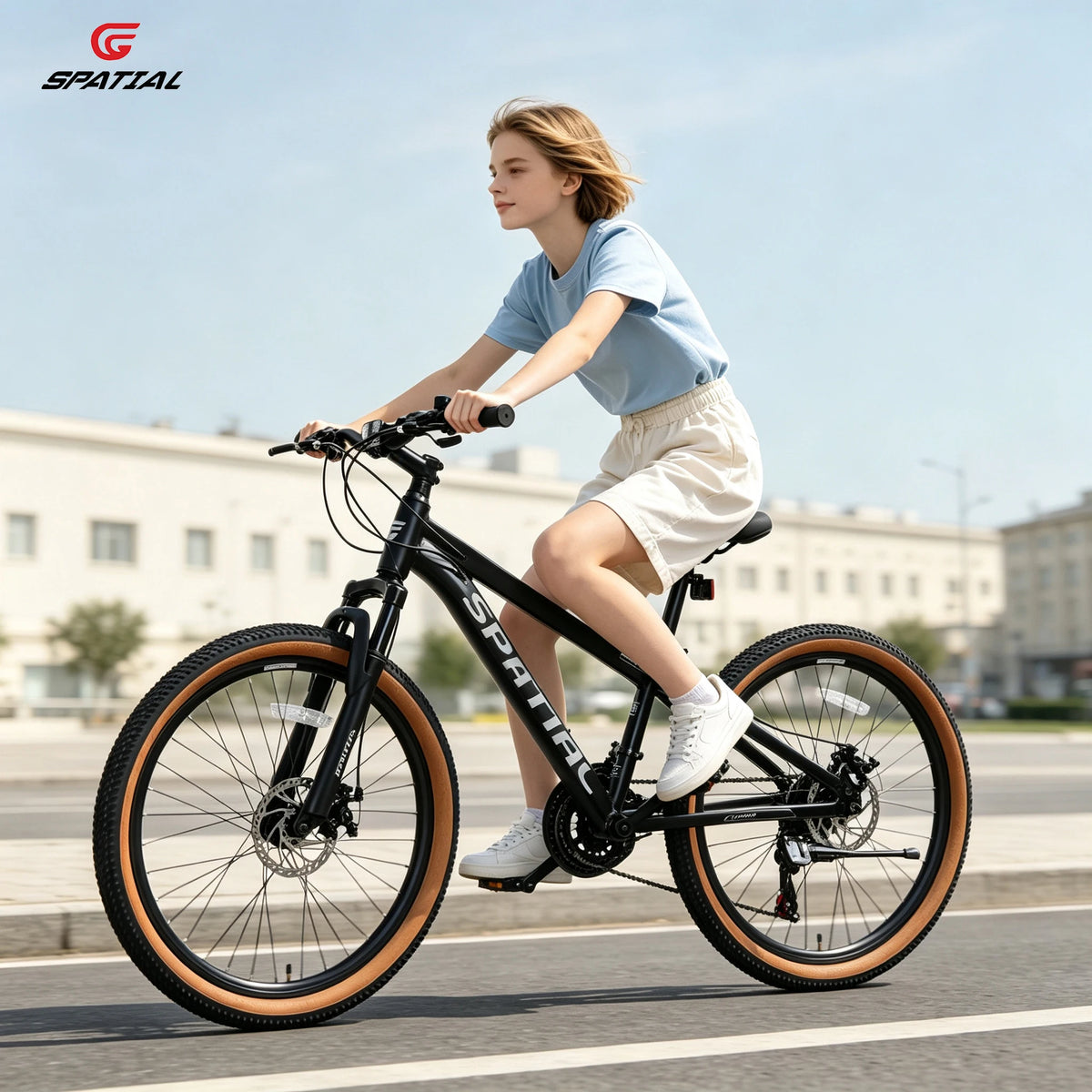 SPATIAL MT24FS 24 Inch Hardtail MTB, 21 Speed Mountain Bike, Bicycle for Teenagers and Adults, Lightweight Aluminum Frame, Suspension Fork, Front & Rear Disc Brakes
