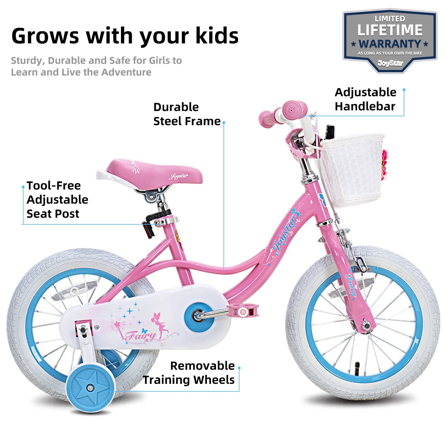 JOYSTAR Fairy Girls Bike for 2-9 Years Old Toddlers and Kids,Kids Bike with Training Wheels, Handbrake and Basket, Toddler Bike