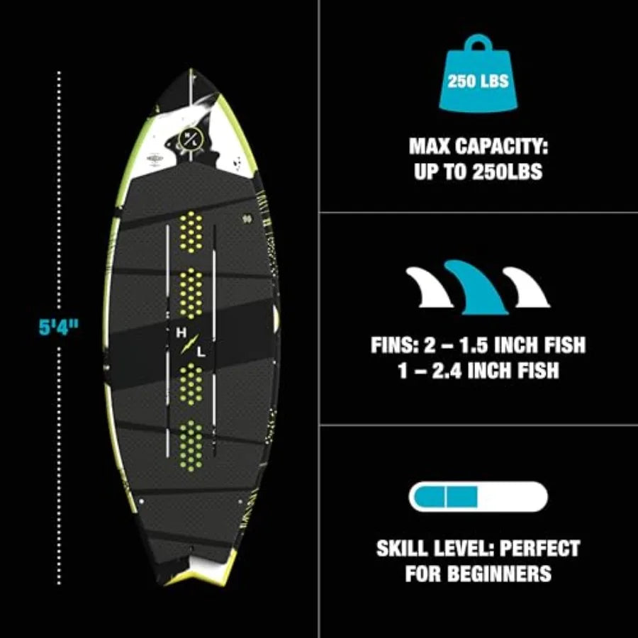 Broadcast Wakesurf Board for wake surfing premium epoxy resin construction matte black finish lightweight and responsive design