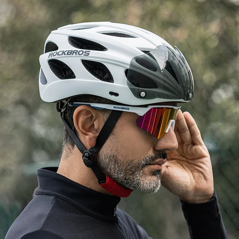 ROCKBROS Cycling Helmet Lightweight Integrated Helmet Head Protection Safety Helmet With Goggles Men Women MTB Road Bike Helmet