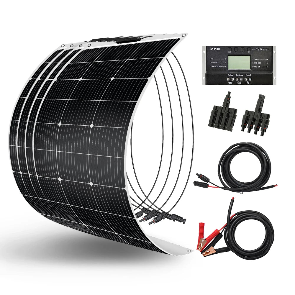 USA Shipped DOKIO 100W-400W Flexible & Durable Solar Panel, 12V/18V Waterproof Portable Charger for RV Camping Boat Van