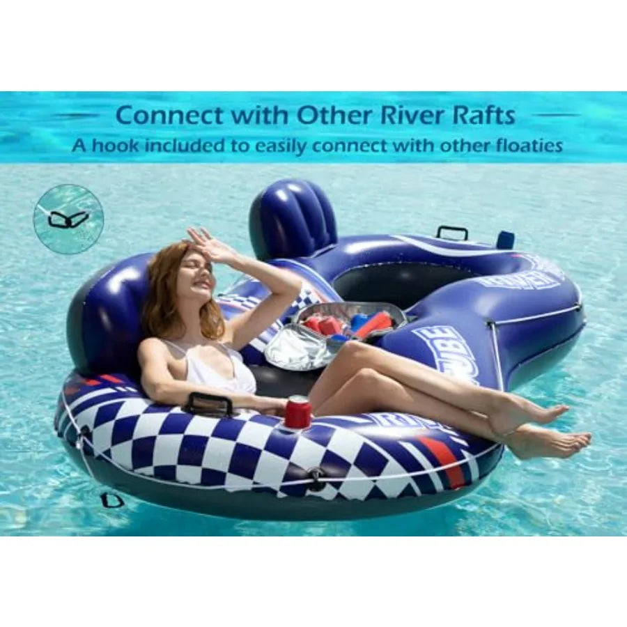 Inflatable River Tube Float - 2 Person Heavy Duty River Float Pool Floats with Removable Cooler Lake Water Tubes for Floating R