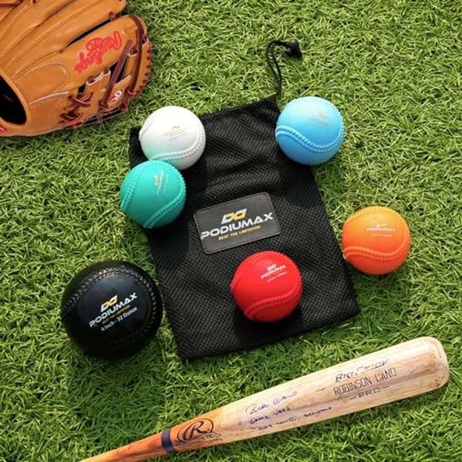 Plyometric Weighted Baseballs 6 Pack 32 21 14 7 5 and 3.5oz Plyo Balls Weighted Baseballs for Hitting and Pitching Softball and