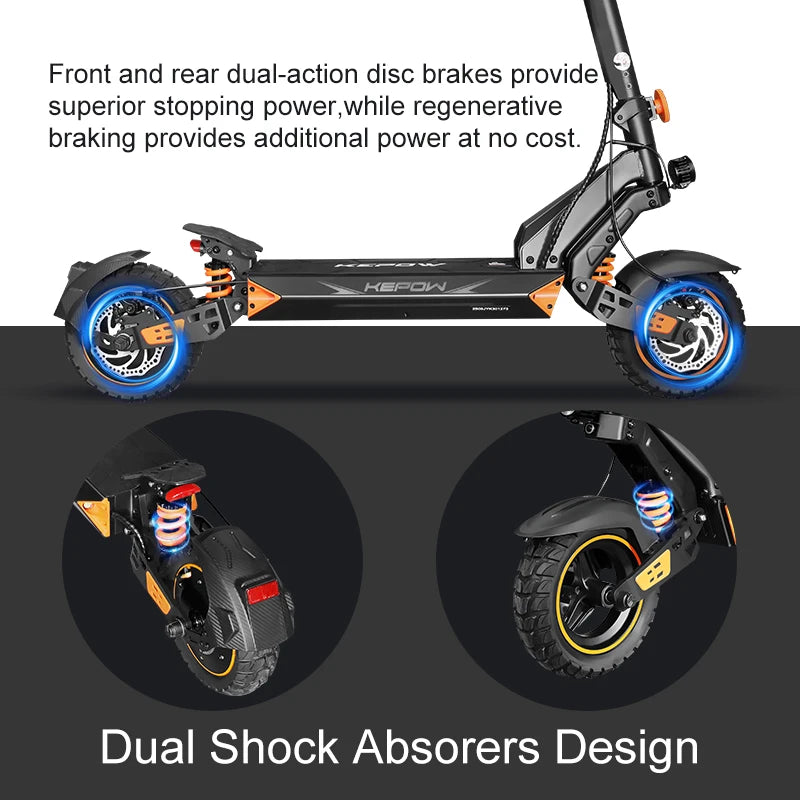 KEPOW D3 31mph Electric Scooter 52v/20.8ah 800w Motor 10 Inch Off-Road Tires Escooter For Adults Foldable Electric Kick With App