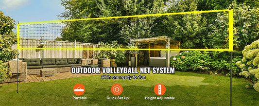 SucceBuy Outdoor Volleyball Net System Adjustable Height Steel Poles with PVC Volleyball Pump Carrying Bag for Backyard Lawn