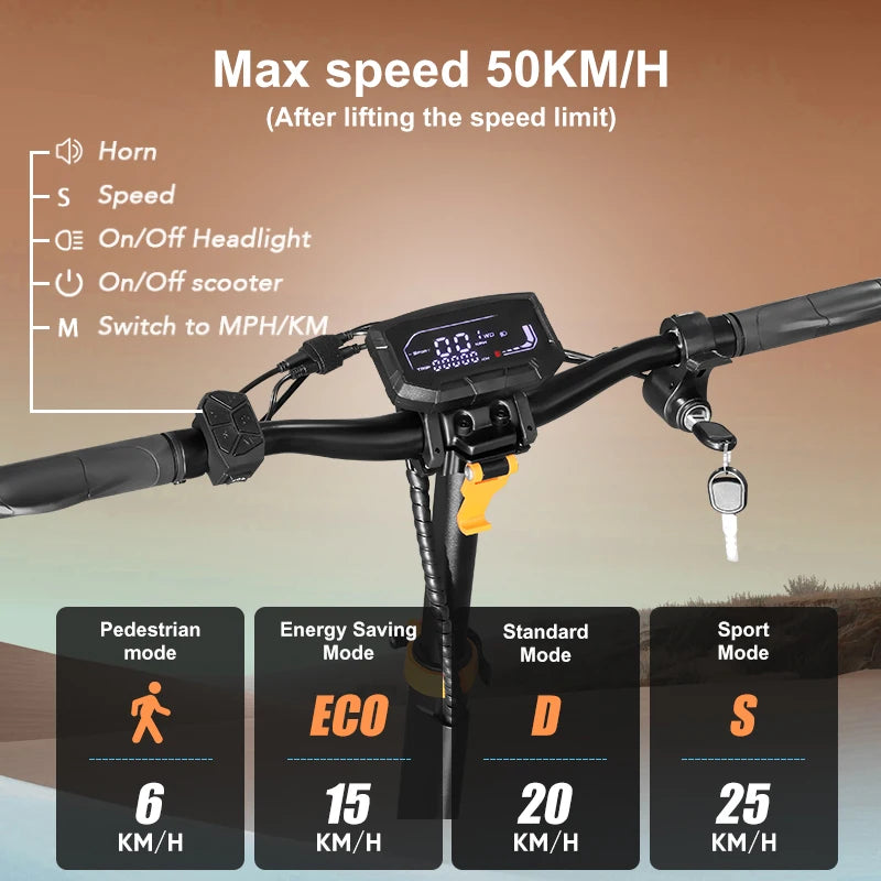 KEPOW D3 31mph Electric Scooter 52v/20.8ah 800w Motor 10 Inch Off-Road Tires Escooter For Adults Foldable Electric Kick With App