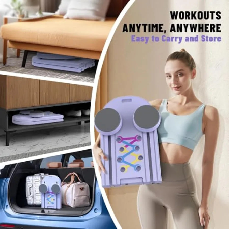Pilates Board Foldable Reformer Training Set 6-in-1 Versatile Kit with Auto-Rebound Ab Roller Home Core Workout Equipment for T