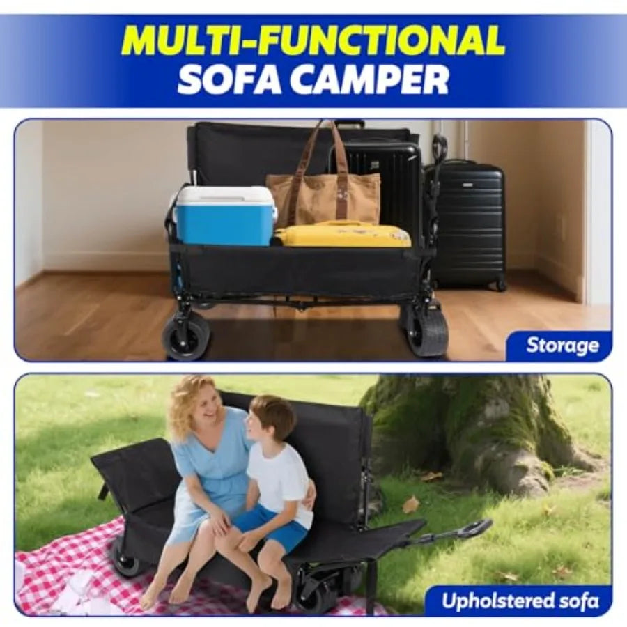 Portable Collapsible Folding Wagon 550LBS Heavy Duty Utility Cart with Reclining Seat Expandable Storage Padded and Wheeled Des