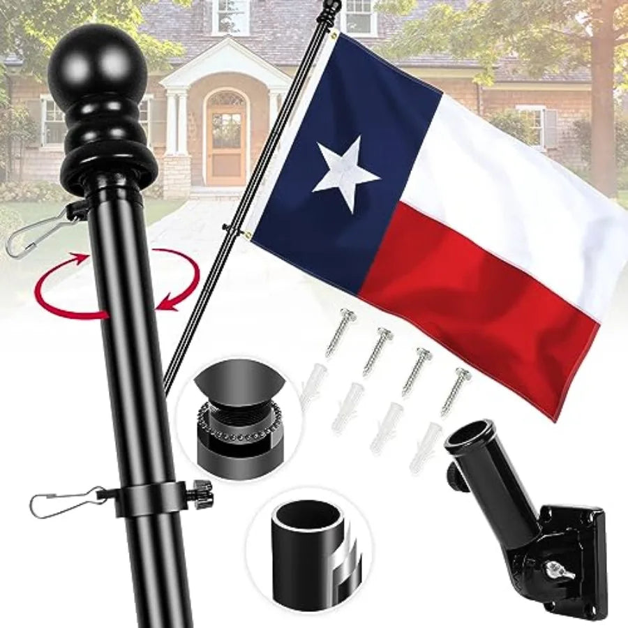 Flag with Poles for Outside House, 6Feet Stainless Steel No Tangle Spinning Flag Pole, 180° Multi- Position Mounting Bracket, 3