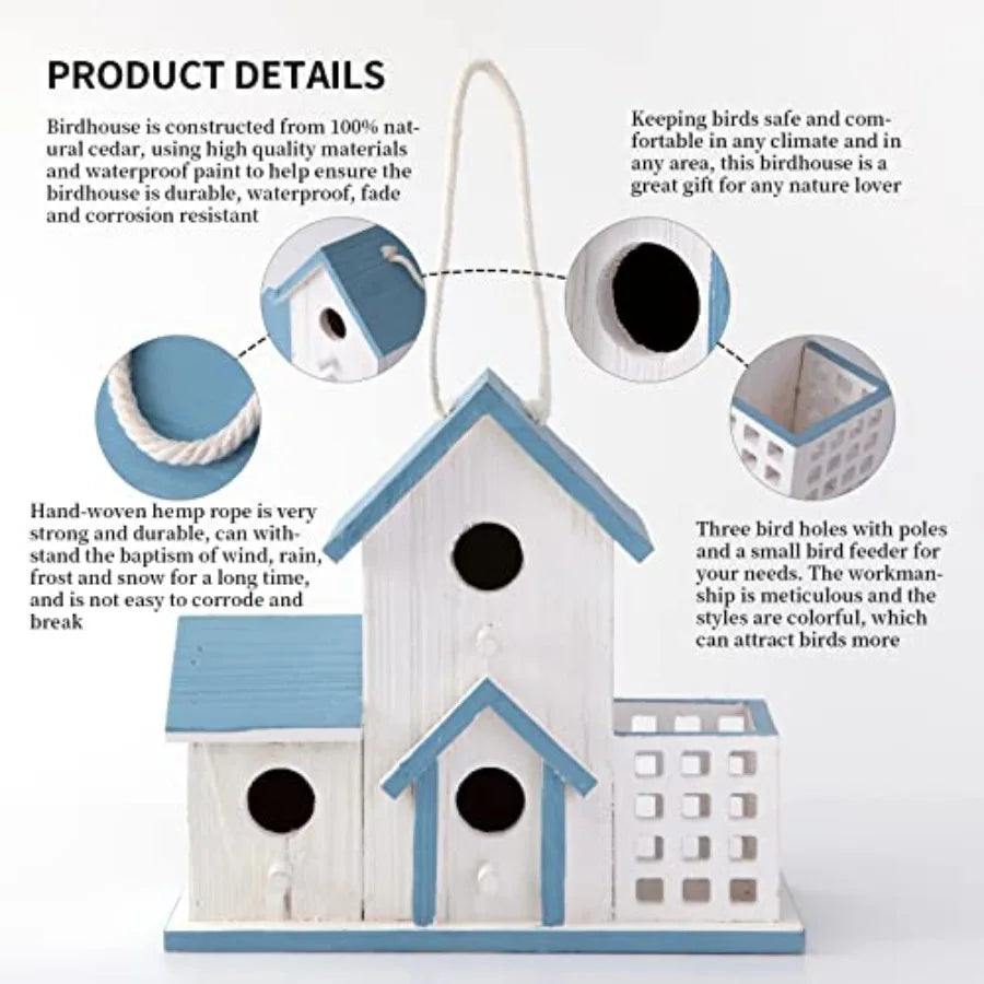 Birdhouse Premium Bluebird Houses for Outside Attract Beautiful Birds to Your Garden and Yard Durable Outdoor Birdhouses 3 Hole