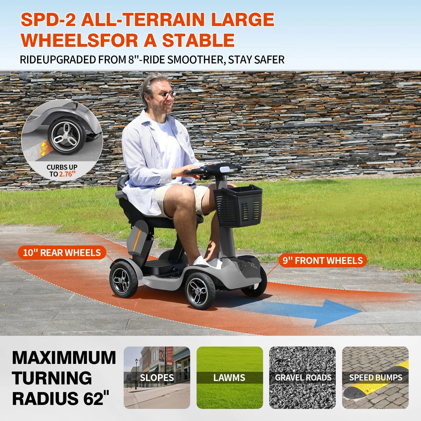 Gray Foldable Portable Mobility Scooter Lightweight All Terrain Compact Design Suitable For Seniors And Adults Easy To Fold Ideal For Travel Daily Outdoor Use Stable Comfortable Structure Easy To Control For Daily Commute And