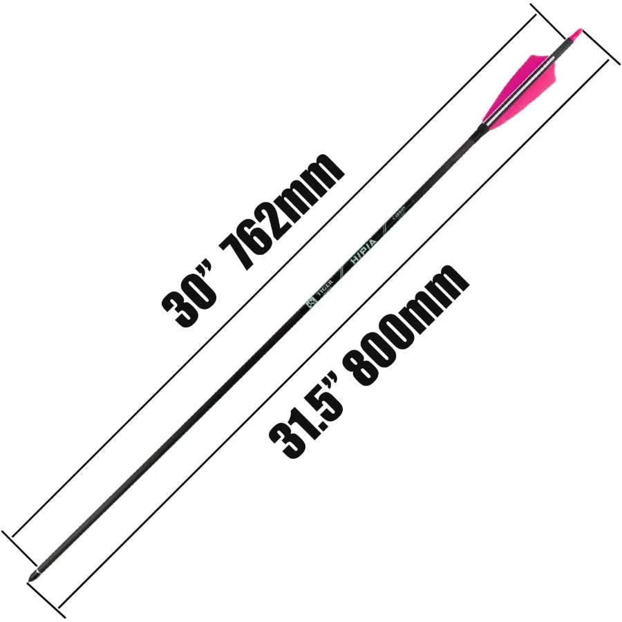 30 Carbon Hunting Arrows for Recurve and Compound Bows Target Practice with 4 Natural Turkey Feathers Spine 400 Black Pack of 1