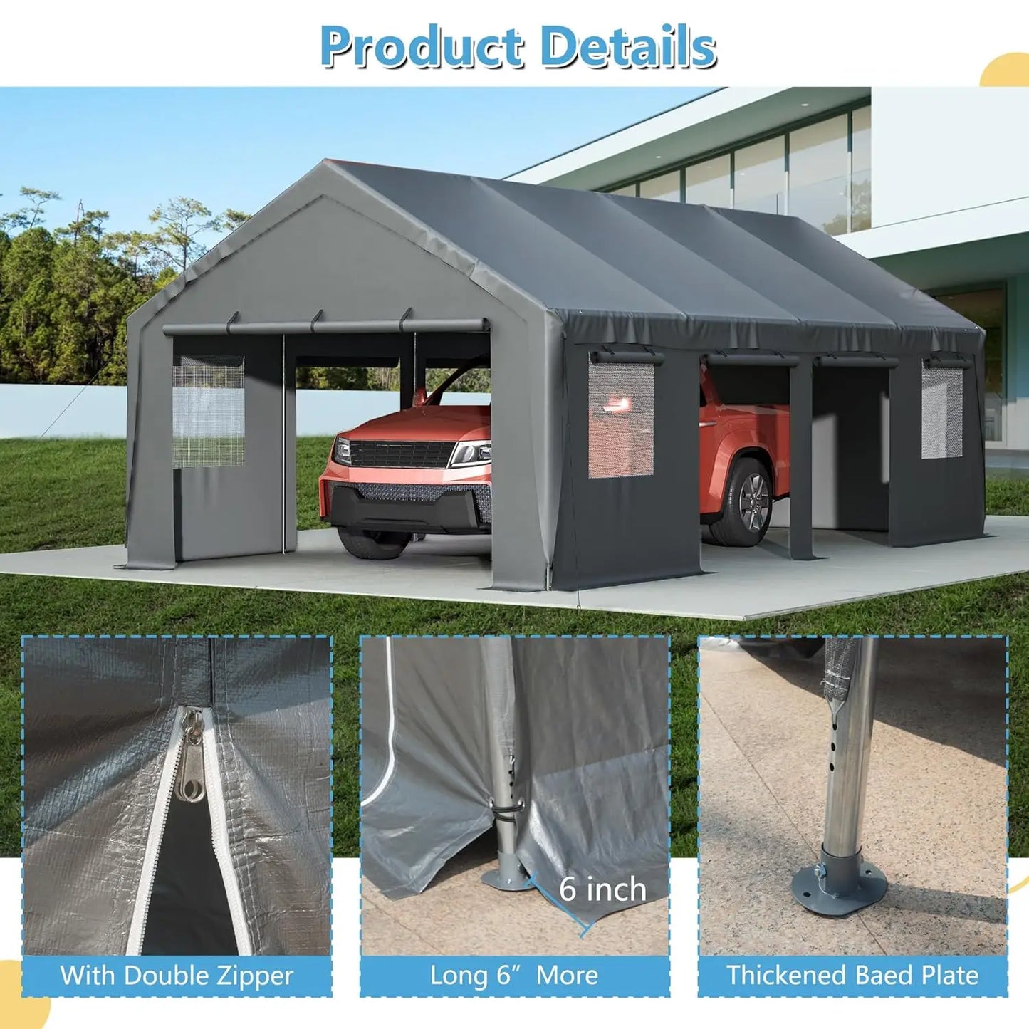 Carport 13'x25'x10' Heavy Duty with Roll-up Sidewall and Ventilated Windows, Portable Outdoor Garage for Car, SUV,, Customized