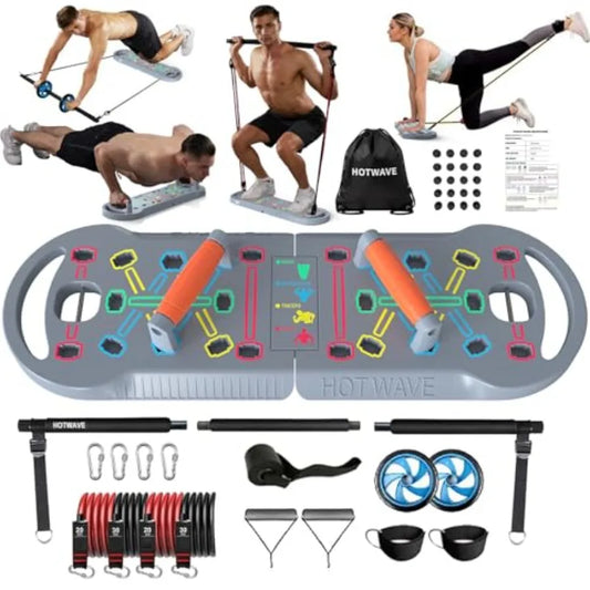 Portable 20-in-1 Home Workout Equipment with Resistance Bands and Ab Roller Wheel for Men Push Up Board with 16 Gym Accessories