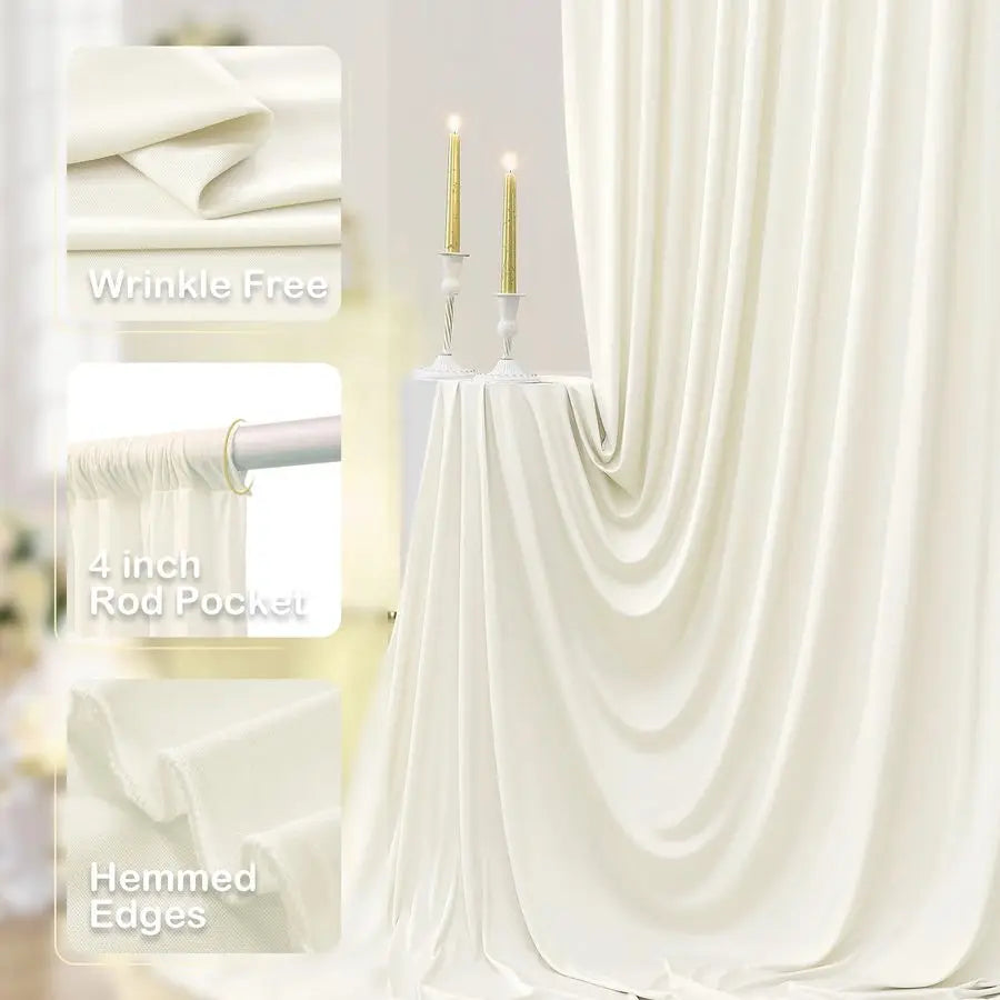 x 12ft Wrinkle Free Ivory Backdrop Curtains for Parties, Ivory Photo Backdrop Drapes 12FT Long Silky Back Drop Cloth for Wedding