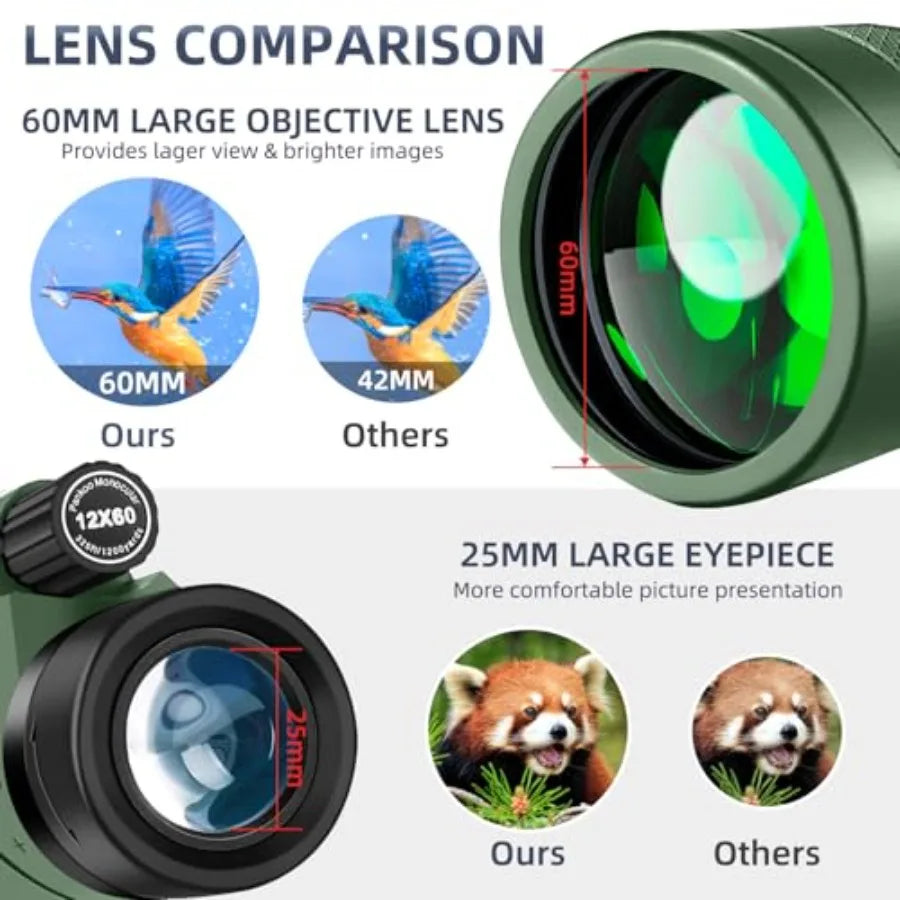 12x60 Powerful Binoculars for Adults with Smartphone Adapter Tripod Plus Portable Bag BAK4 Prism FMC Lens Large Vision Ideal fo
